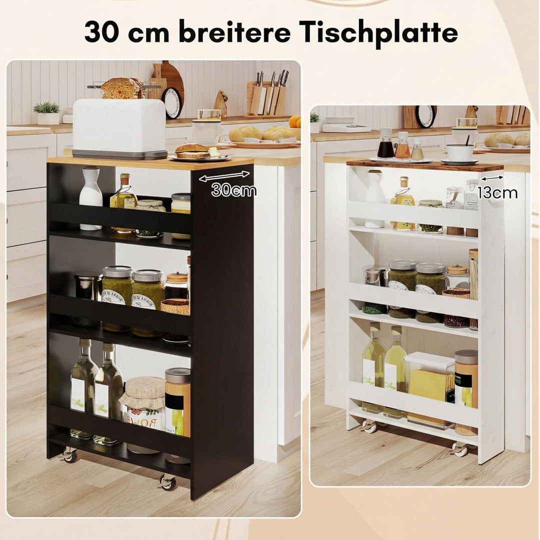 COSTWAY Nischenwagen 30cm breit, 4 Etagen Küchenwagen schmal, Nischenregal auf Rollen, Servierwagen