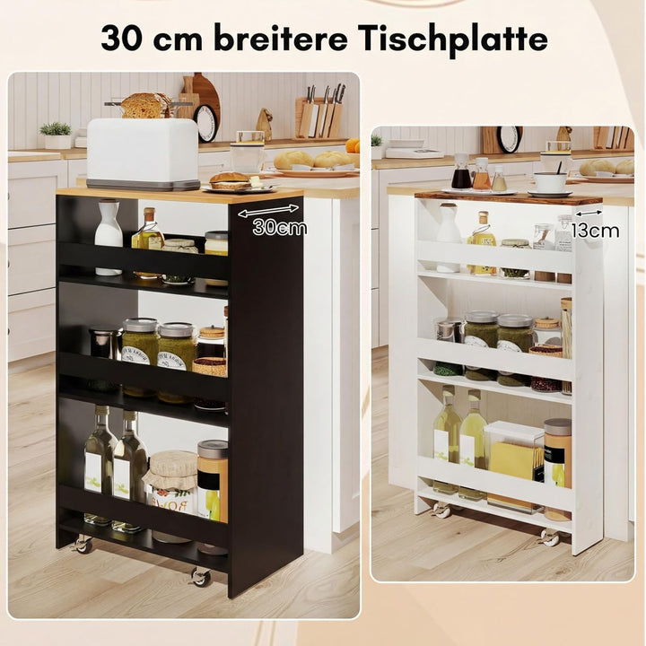 COSTWAY Nischenwagen 30cm breit, 4 Etagen Küchenwagen schmal, Nischenregal auf Rollen, Servierwagen