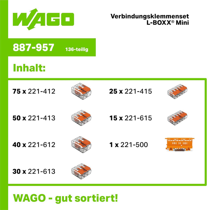 WAGO® Original-Set, L-Boxx Mini, Verbindungsklemmen mit Hebel, Serie 221, 887-957 (236 Teile) 887-95