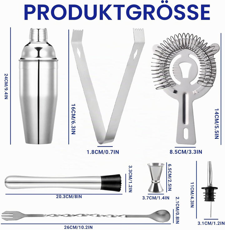 Cocktail Set - Edelstahl Cocktail Shaker - Coktailmixset 750 ML - Cocktail zubehör mit Shaker, doppe