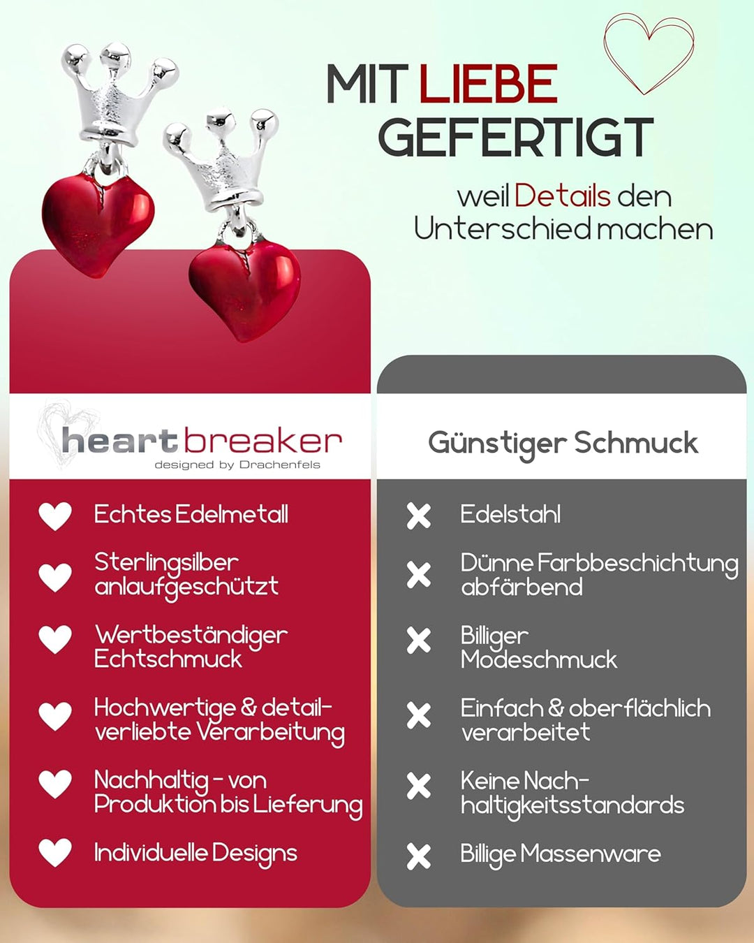 Heartbreaker Damen- Herzohrstecker Crown of my Heart mit Brandlack LD LP 22 RM