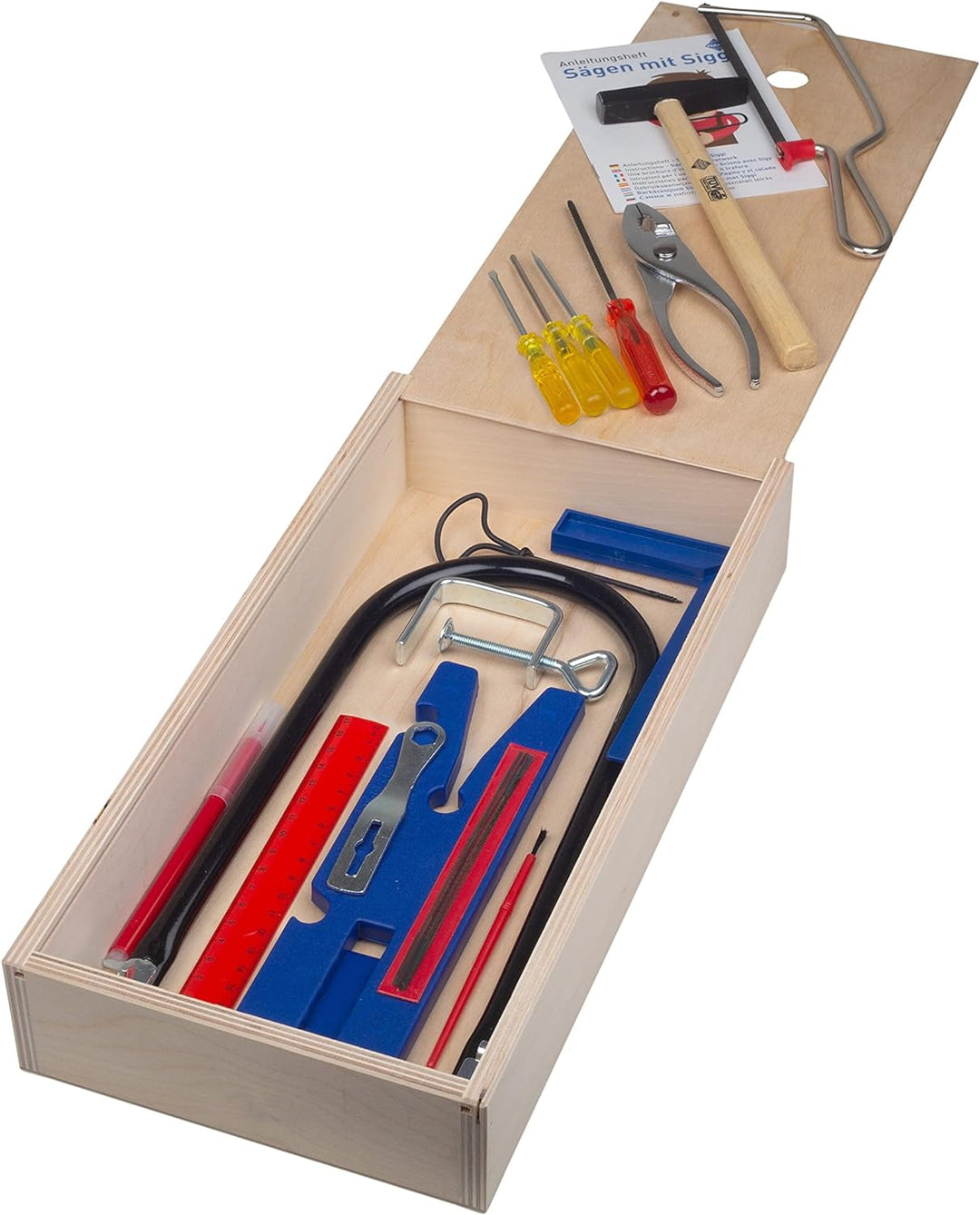 Pebaro 452 Qualitäts-Laubsägebox mit Schiebedeckel, der gleichzeitig Artbeitsplatte ist, 23 Teile,Ba