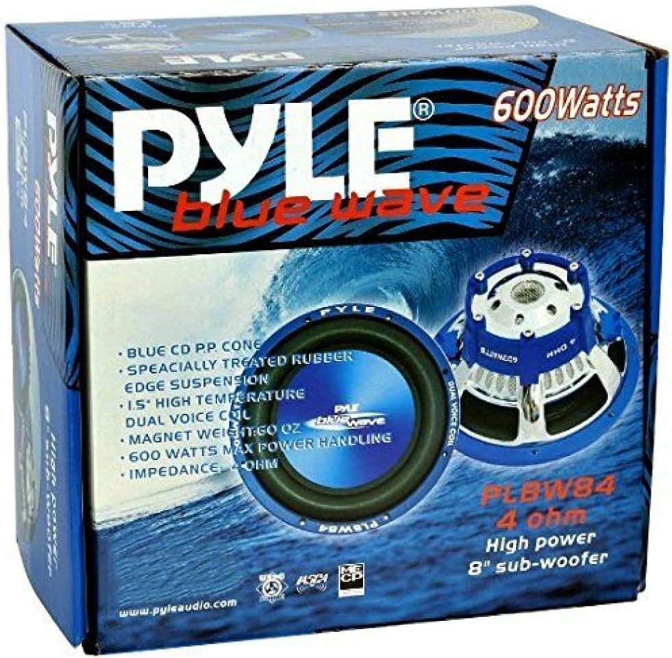 1 Pyle PLBW84 Blaue subwoofer Automobil von 300 watt rms e 600 watt max 8" 20 cm 200 mm tiefton Laut