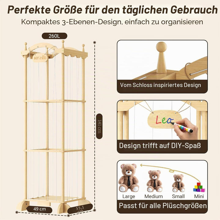 COSYLAND Stofftier-Aufbewahrungsturm - Stofftierhalter mit Gummiband für Spielzimmer Schlafzimmer Ki