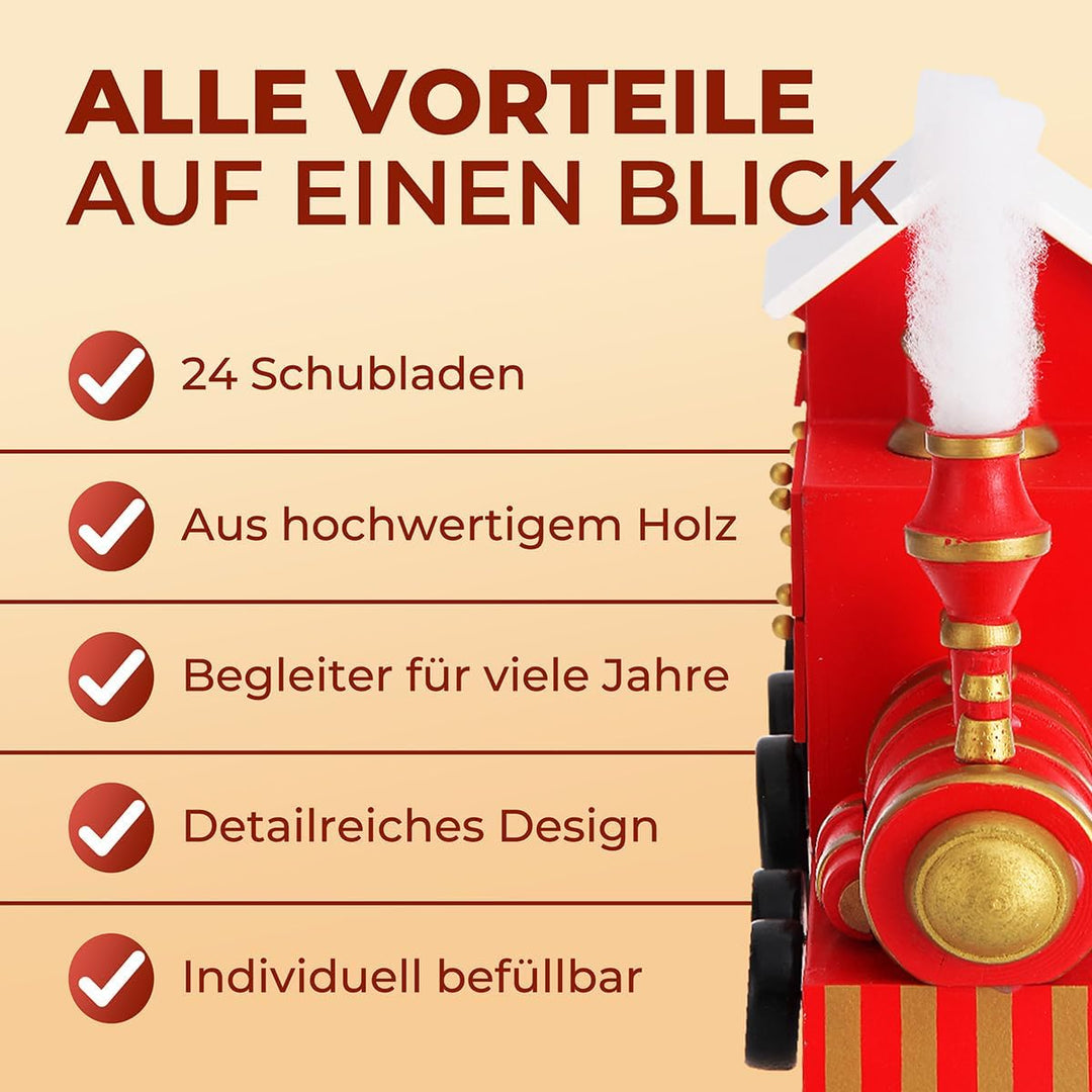 Spielwerk® Wiederverwendbarer Adventskalender Lokomotive Bunt Bemalt Zum Befüllen 24 Türchen Weihnac