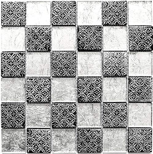 Mosaik Fliese Glasmosaik Crystal Resin Optik silber für WAND KÜCHE FLIESENSPIEGEL THEKENVERKLEIDUNG
