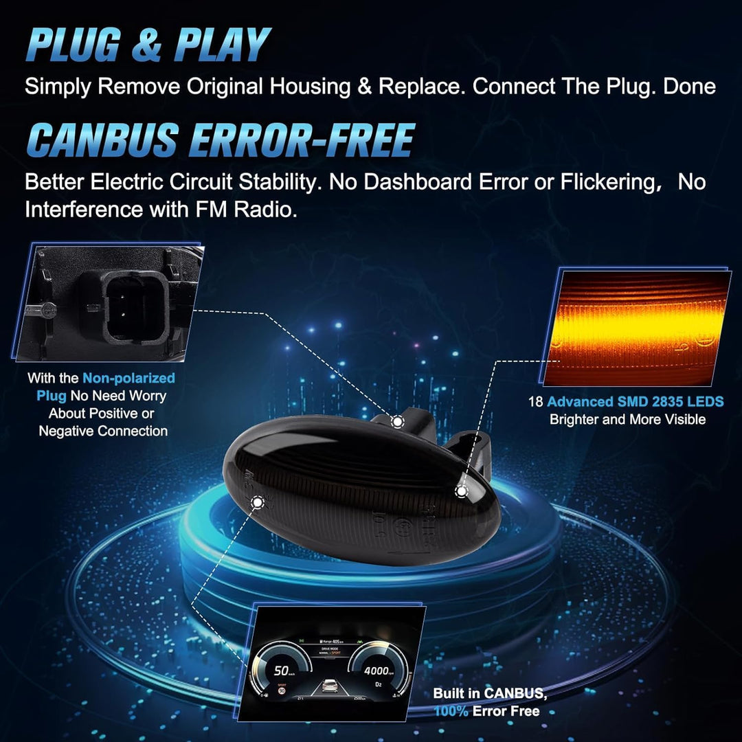 POPMOTORZ LED Blinker Schwarz mit Canbus Fehlerfrei für 107 206 207 307 407 607 Partner Expert C-itr