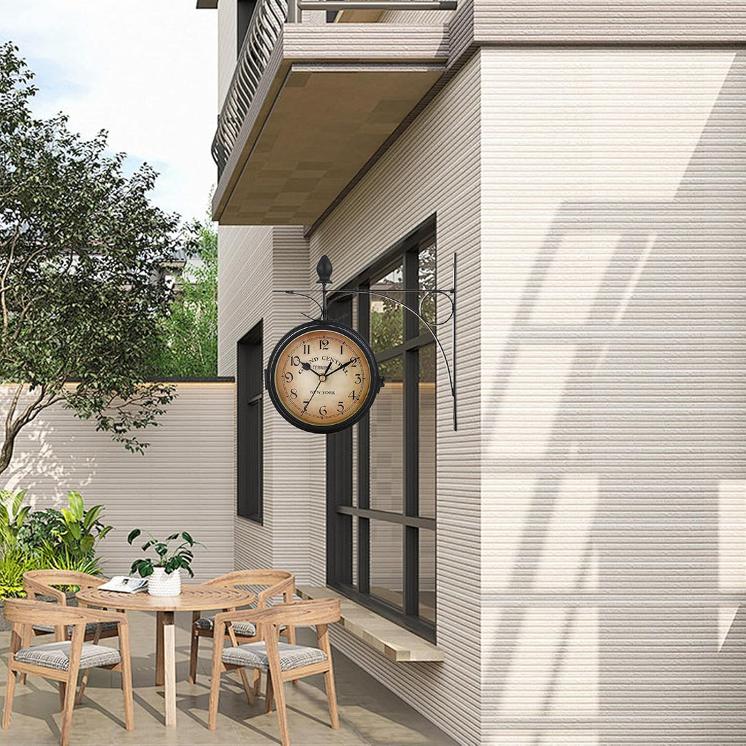 Syfunlv Vintage Bahnhofsuhr,Zweiseitige Wanduhr,21,8 * 21,8 cm,Wetterfest, Runde Wanduhr für Garten,