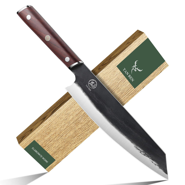 TAN REN Japanisches Küchenmesser Scharf, 33 CM Kochmesser Profi Messer aus Carbon Edelstahl, Chefmes