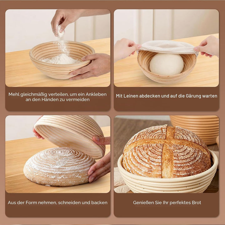 Gärkörbchen Set 2-teilig, Gärkörbchen Rund 23 cm Leinenfutter, Gärkorb Brot | Waschbares Leinen, aus