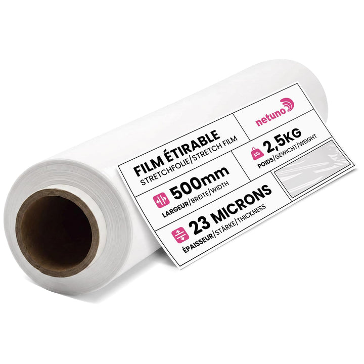 Netuno 1x weisse Stretchfolie 23my 500 mm 2,5 kg transparente Folie Polyethylen Folie Cast-Film Weis