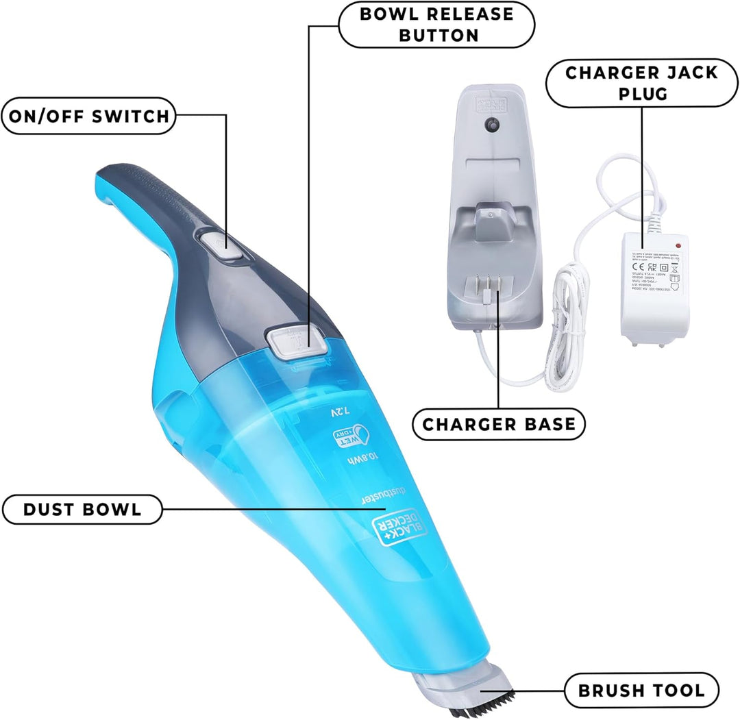 Black+Decker WDC215WA WDC215WA-QW, Tischstaubsauger, Blau, Titan, 10.8 W, 0.385 liters, 65 Dezibel
