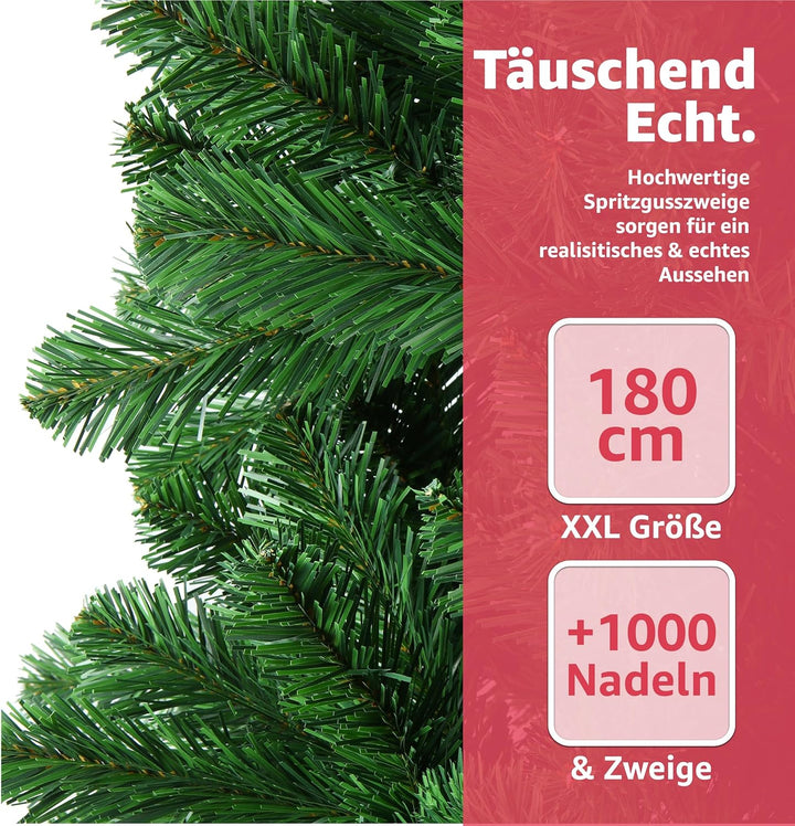 Weihnachtsbaum künstlich grün - Tannenbaum Christbaum 180 cm - täuschend echt Weihnachten (Tannenbau