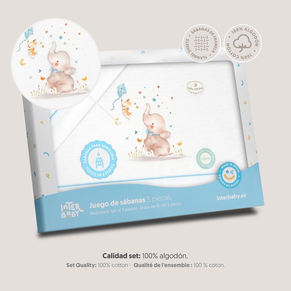Interbaby - Bettwäsche-Set für Kinderbett, 50 x 80 cm, 100% Baumwolle, warm, Flanell, inkl. Spannbet