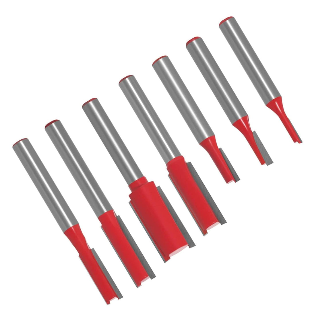 7 Stück Bündigfräser Bits Doppelflöte Gerade Oberfräser 6mm Schaft Fräser für Holzbearbeitung Schlit