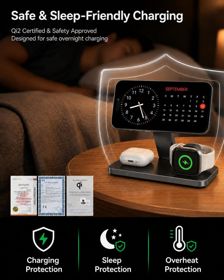 3 in 1 Ladestation mit Qi2.2 25W, Ladestation Apple Watch und iPhone Kompatibel mit Magsafe Ladestat
