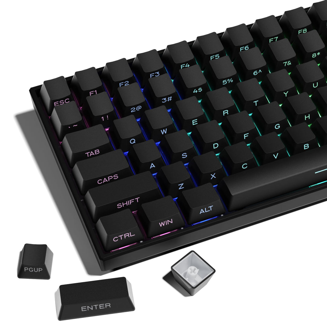 PBT Keycaps - Side Print Keycap Set, Double Shot Shine Through Custom Keycaps, Black Keycaps OEM Pro