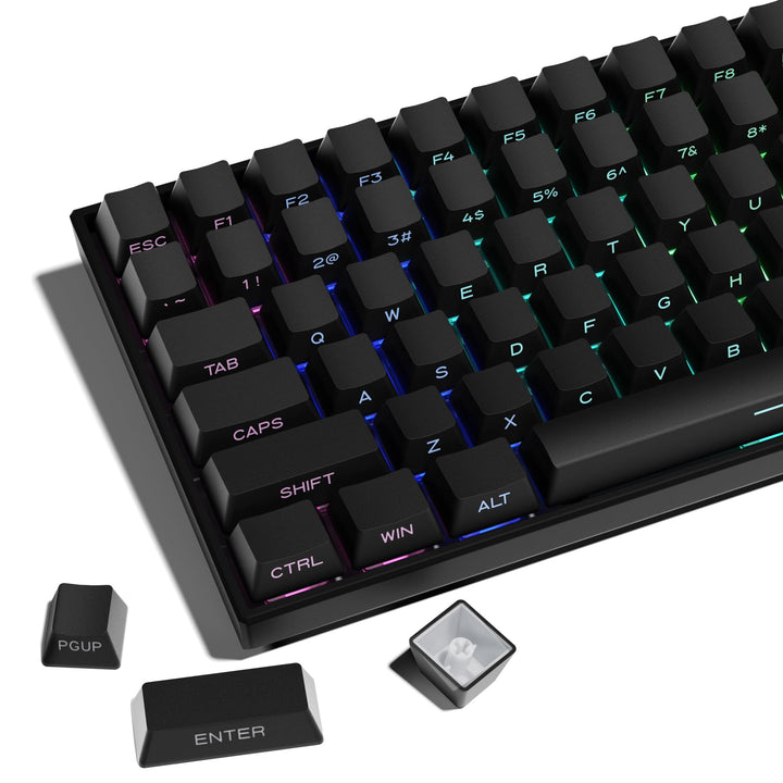 PBT Keycaps - Side Print Keycap Set, Double Shot Shine Through Custom Keycaps, Black Keycaps OEM Pro