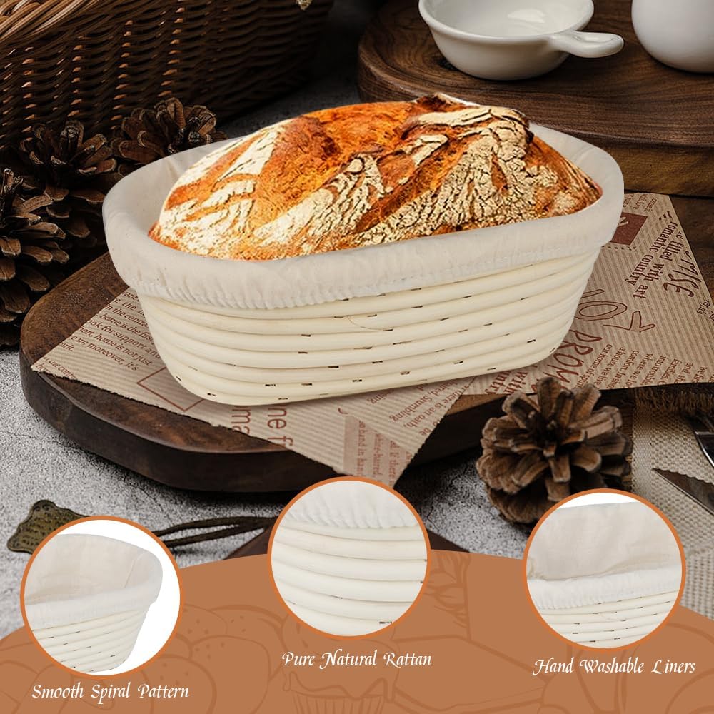 Sauerteig Starter Set, Oval GärkörbchenSet, Brotbacken Startver Set, Gärkorb Brot mit Brotbackzubehö