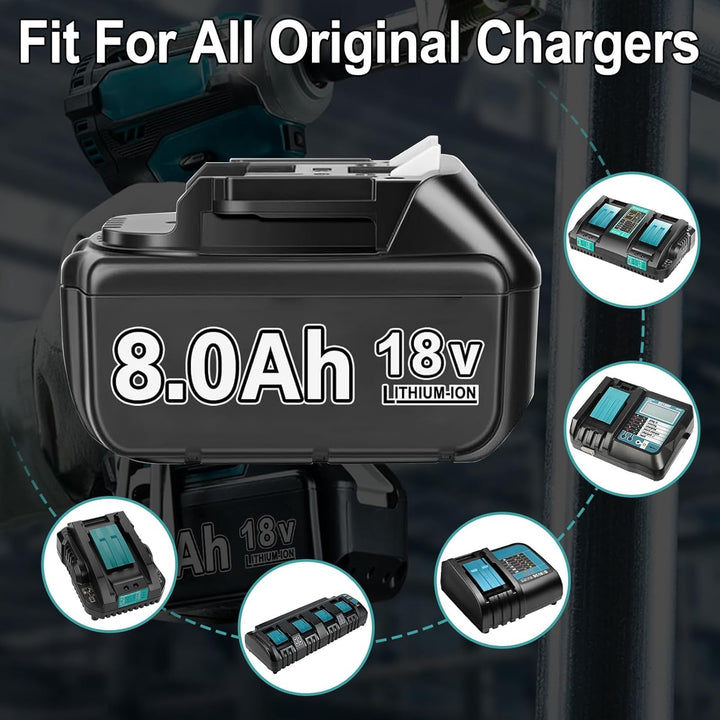 6 X 8000mAh Akku mit Ladegerät Ersatzakku für Ma-Kita Akku 18V BL1830B BL1840 BL1850 BL1850B BL1860