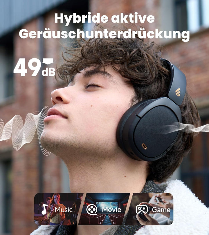 Edifier W80 Faltbare Over-Ear-Bluetooth-Kopfhörer mit aktiver Geräuschunterdrückung (-49 dB), LDAC H