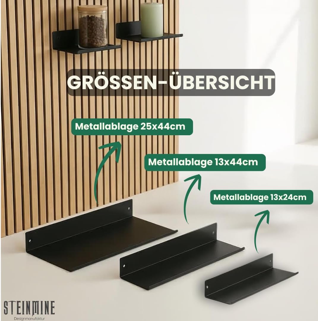 Steinmine - Designmanufaktur Wandregal Metall schwarz matt – Metallverschraubung - kein Bohren – Zub