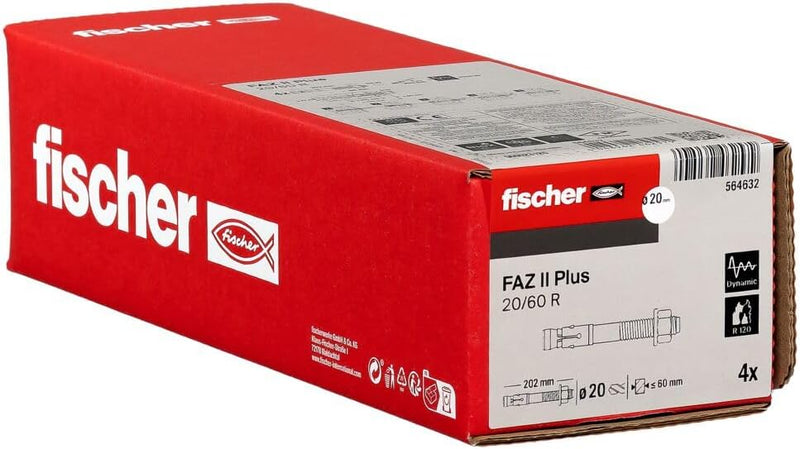 fischer Bolzenanker FAZ II Plus 20/60 R, Schwerlastanker aus Edelstahl mit hoher Tragfähigkeit, Anke