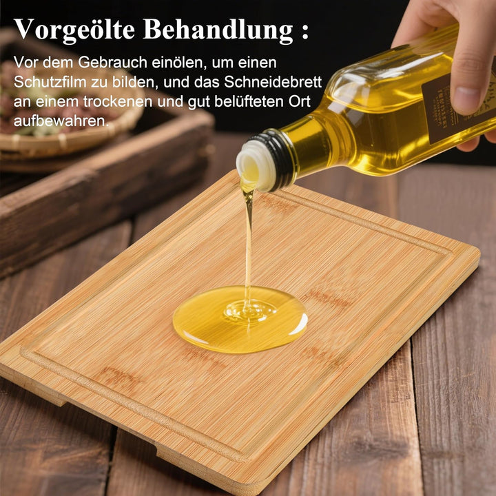 Hunnycook Schneidebrett Holz 3er-Set, Holzbrett Küche mit Tiefen Saftrillen und Eingebauten Griffen,