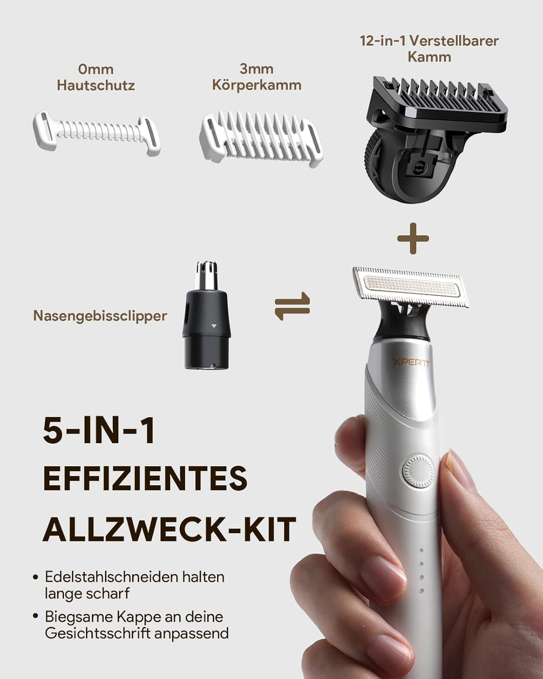 Xpert T Magnetisch Rasierer Damen Elektrisch Herren mit Tasche, Unisex Barttrimmer mit Nasenhaartrim
