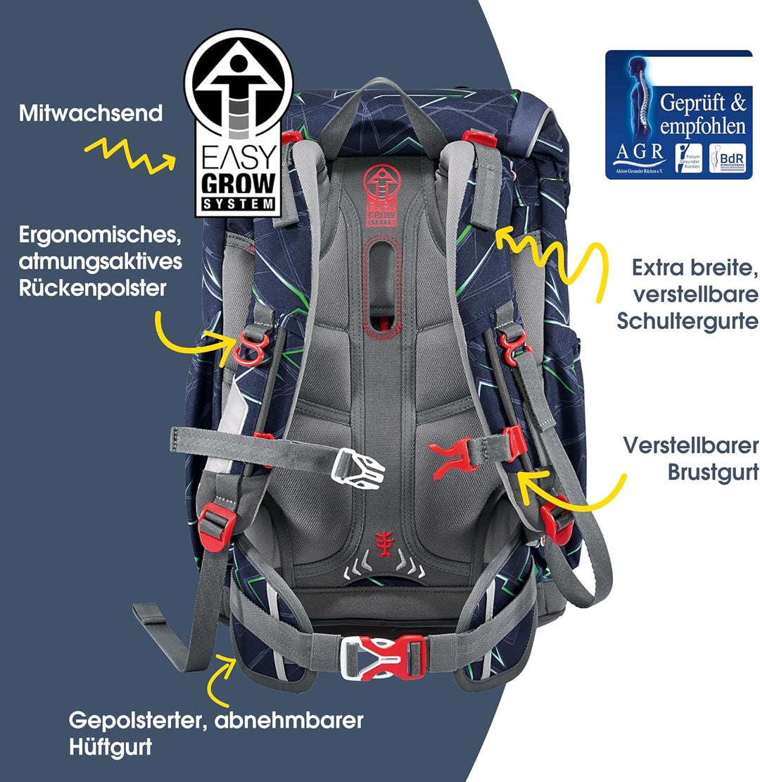 Step by Step GIANT Schulranzen-Set, 5-teilig, ergonomischer Tornister mit Reflektoren, höhenverstell