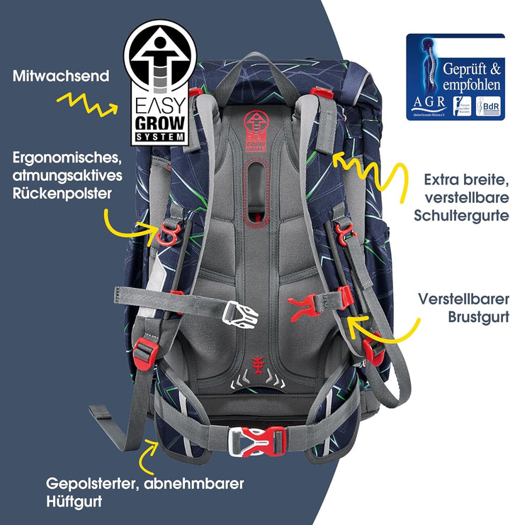 Step by Step GIANT Schulranzen-Set, 5-teilig, ergonomischer Tornister mit Reflektoren, höhenverstell