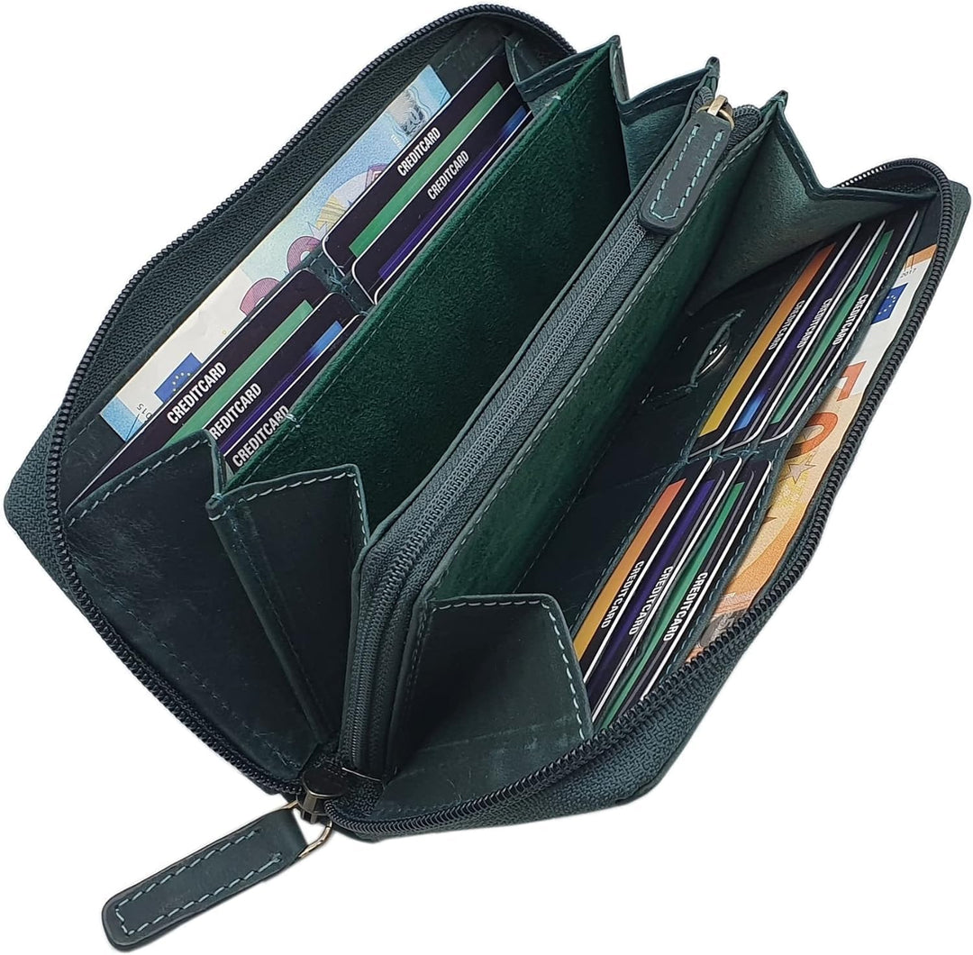 myledershop Grosse Vollrindleder Damen Geldbörse/Geldbeutel/Portemonnaie/Geldtasche/Portmonee rundhe
