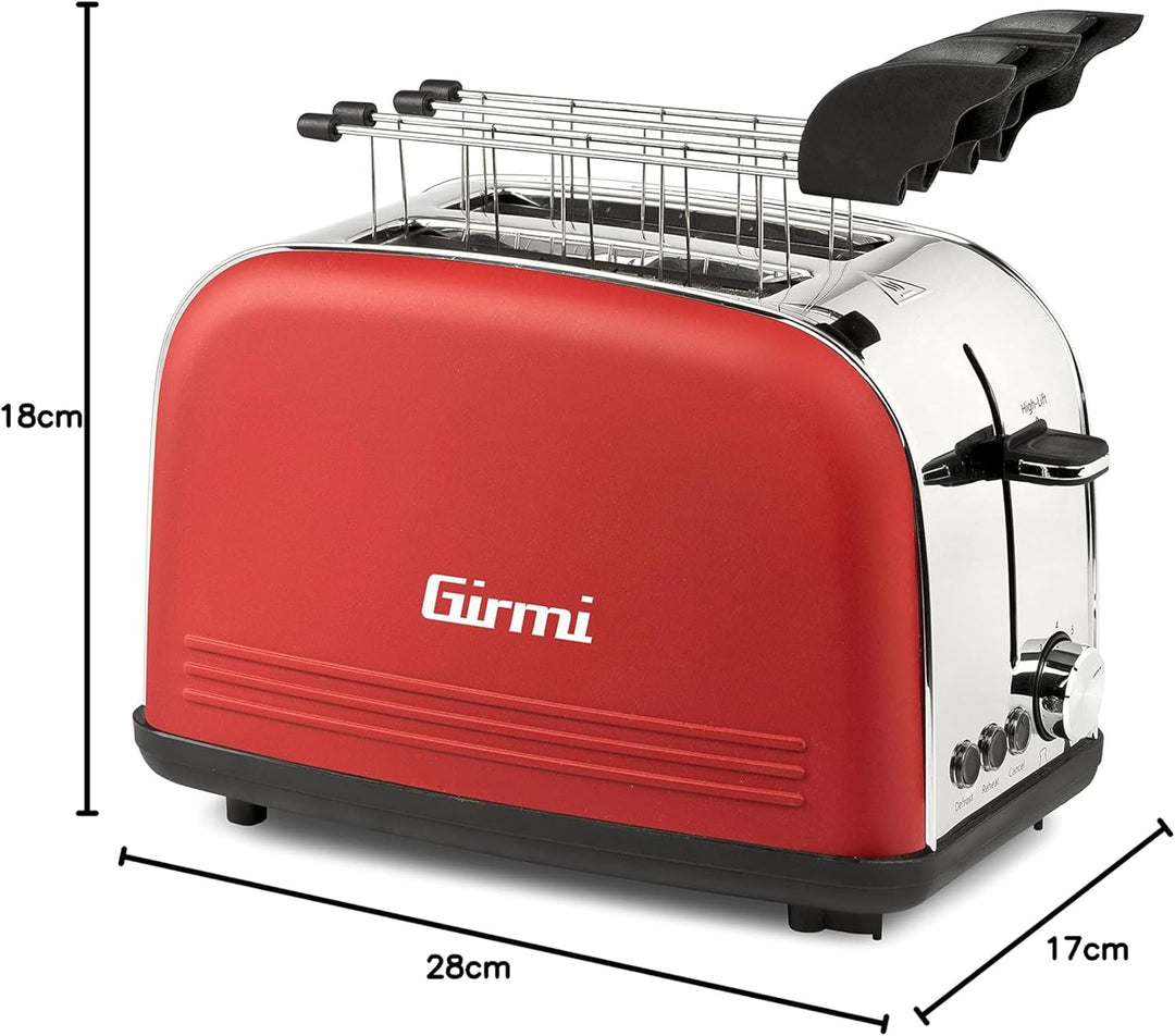 Girmi TP57 Toaster, 800 Watt, Körper und Zange, Edelstahl, Rot