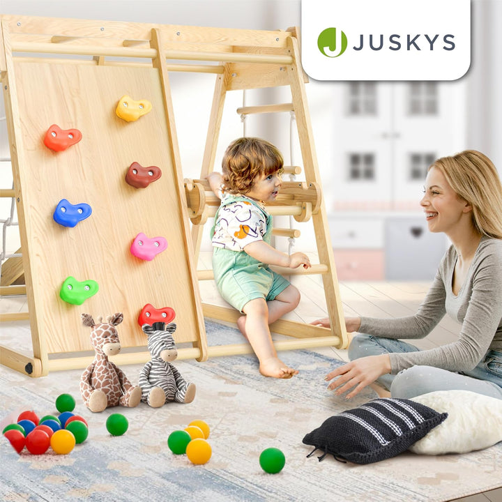 Juskys Mini Klettergerüst für Kinder - Indoor Spielplatz mit Rutsche, Kletterwand, Kletternetz & Tur
