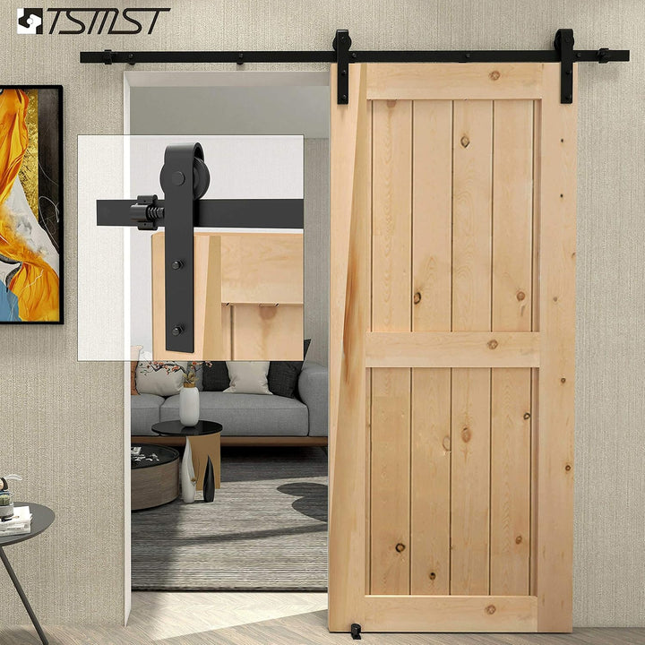 TSMST 274CM Schiebetürbeschlag Set, Schwarzes Schienenset passend für eine einzelne Holztür, J-Form