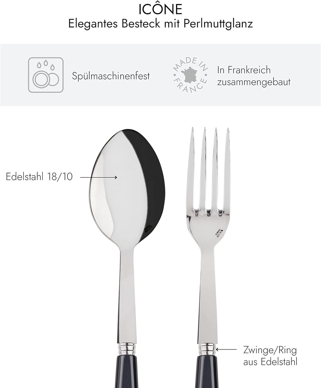 SABRE PARIS - Servierbesteck, 2-teilig - Icon - Grosse Gabel & Servierlöffel - Edelstahl & Acryl - S