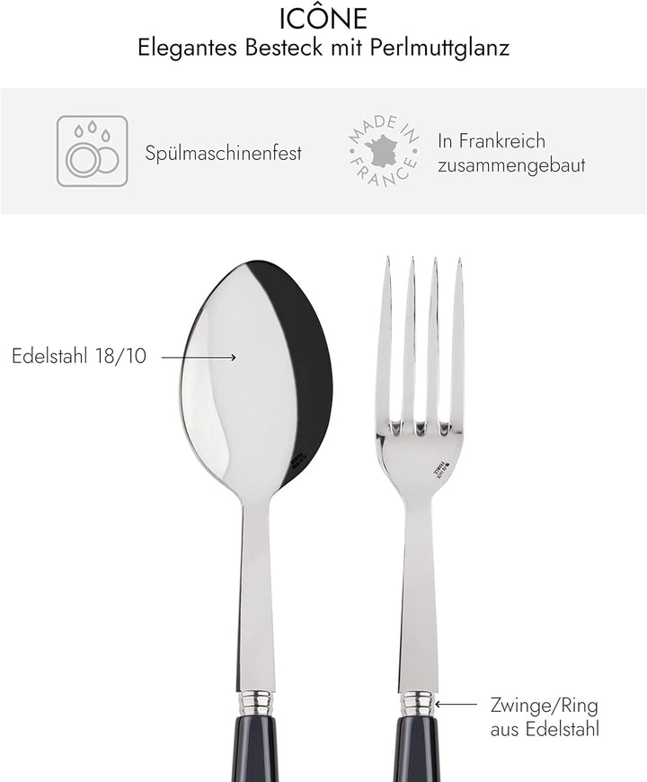 SABRE PARIS - Servierbesteck, 2-teilig - Icon - Grosse Gabel & Servierlöffel - Edelstahl & Acryl - S