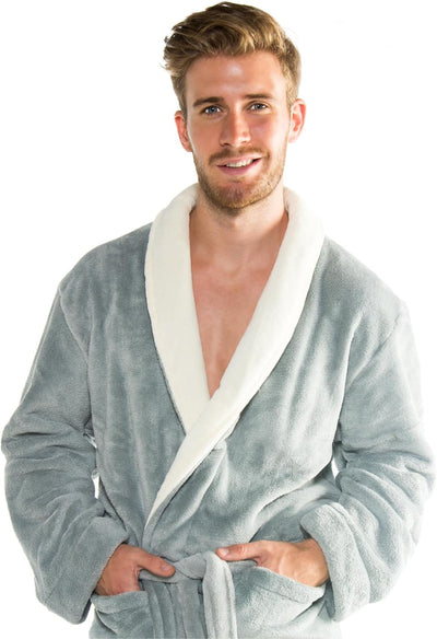 CelinaTex Nevada Bademantel Damen Herren L grau creme weiss Mikrofaser Saunamantel Coral Fleece Morg
