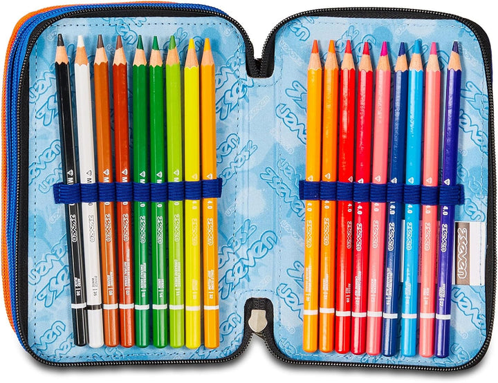 Seven Federmäppchen, Mäppchen, Mehrfarbig, Federtasche für Schreibwaren, Etui mit Stiften, Kugelschr