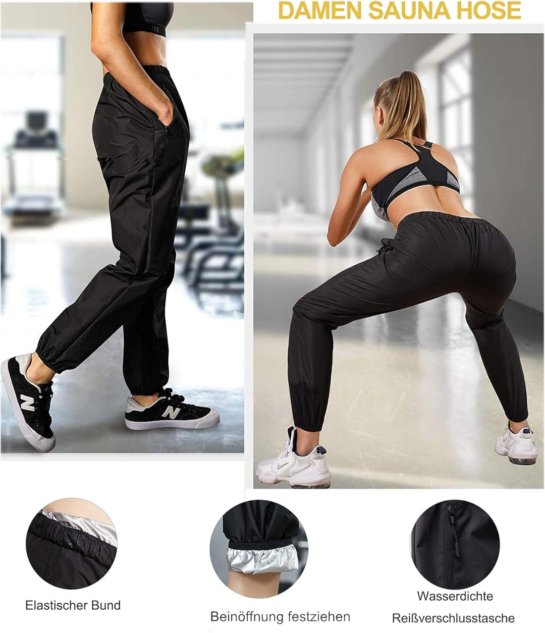 Bingrong Damen Sauna Jogginghose Sporthose Hohe Taille Trainingshose Lang Schwitzhose zum Abnehmen D
