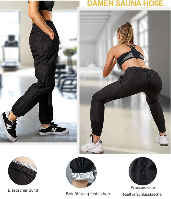 Bingrong Damen Sauna Jogginghose Sporthose Hohe Taille Trainingshose Lang Schwitzhose zum Abnehmen D