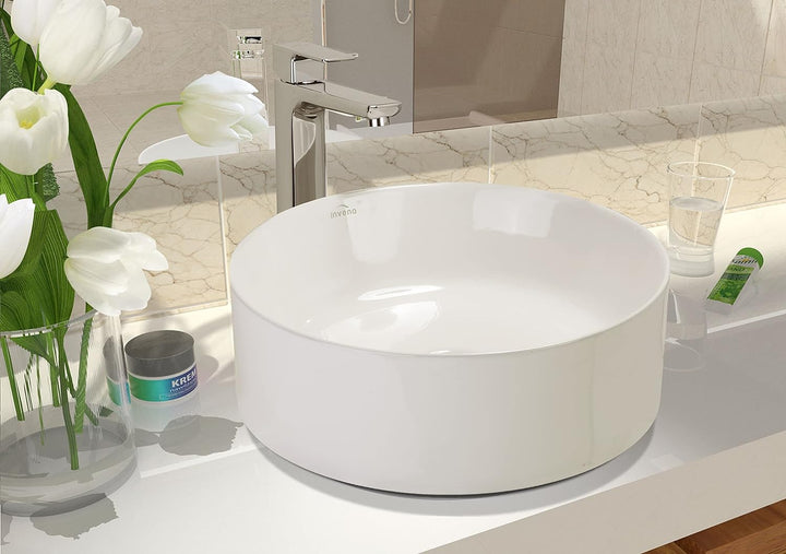 VBChome Waschbecken 41,5 cm Keramik Rund Weiss Oval Waschtisch Handwaschbecken Aufsatzwaschbecken Wa