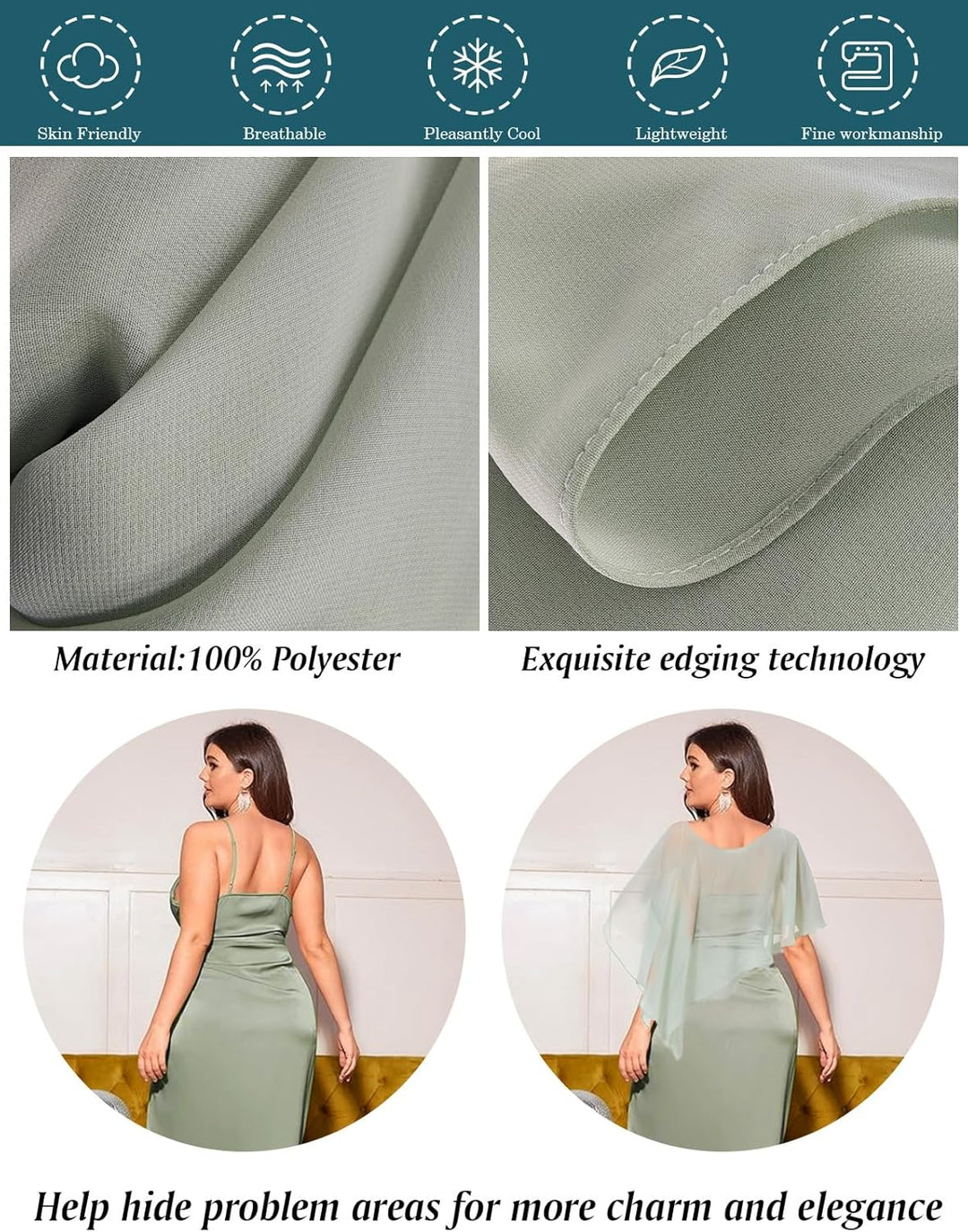 BEAUTELICATE Damen Chiffon Schal Stola Eleganten Cape Umhang für Braut Sommer Hochzeits Festliche Ab