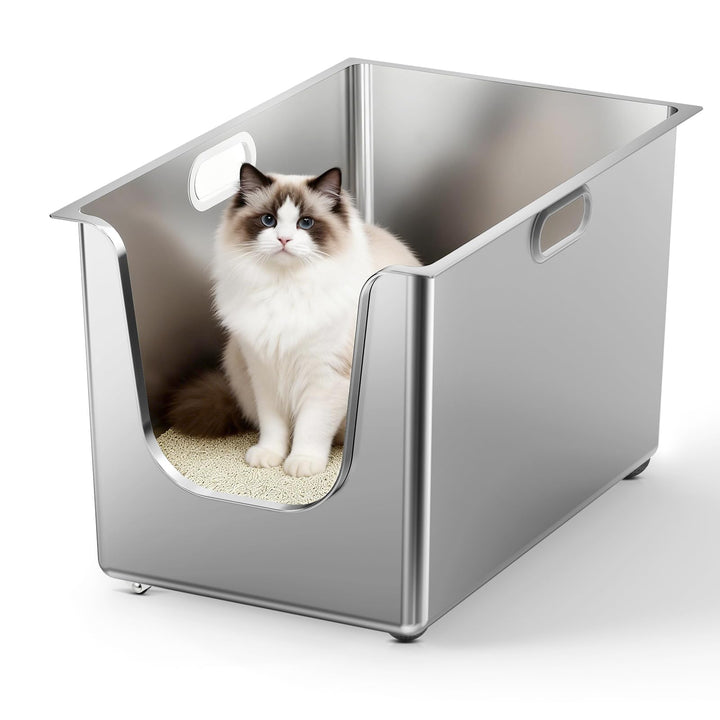 PTLOM Lebensmittelechtes Katzenklo Edelstahl XXXL Katzentoilette 35cm Hohe Ränder Rostfrei,Auslaufsi