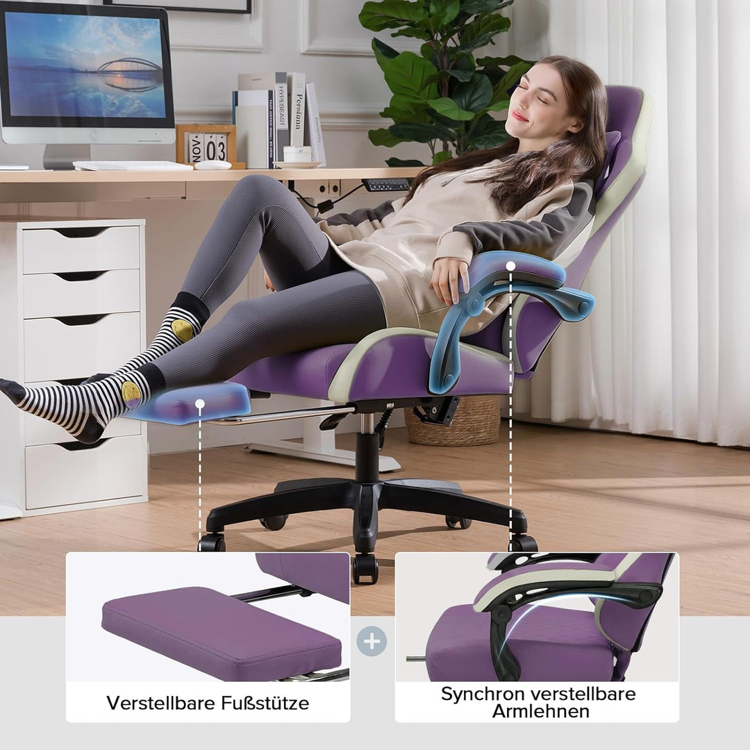 GTPLAYER Gaming Stuhl Ergonomischer Gaming Sessel Schreibtischstuhl Kunstleder, Federsitzkissen, Ver