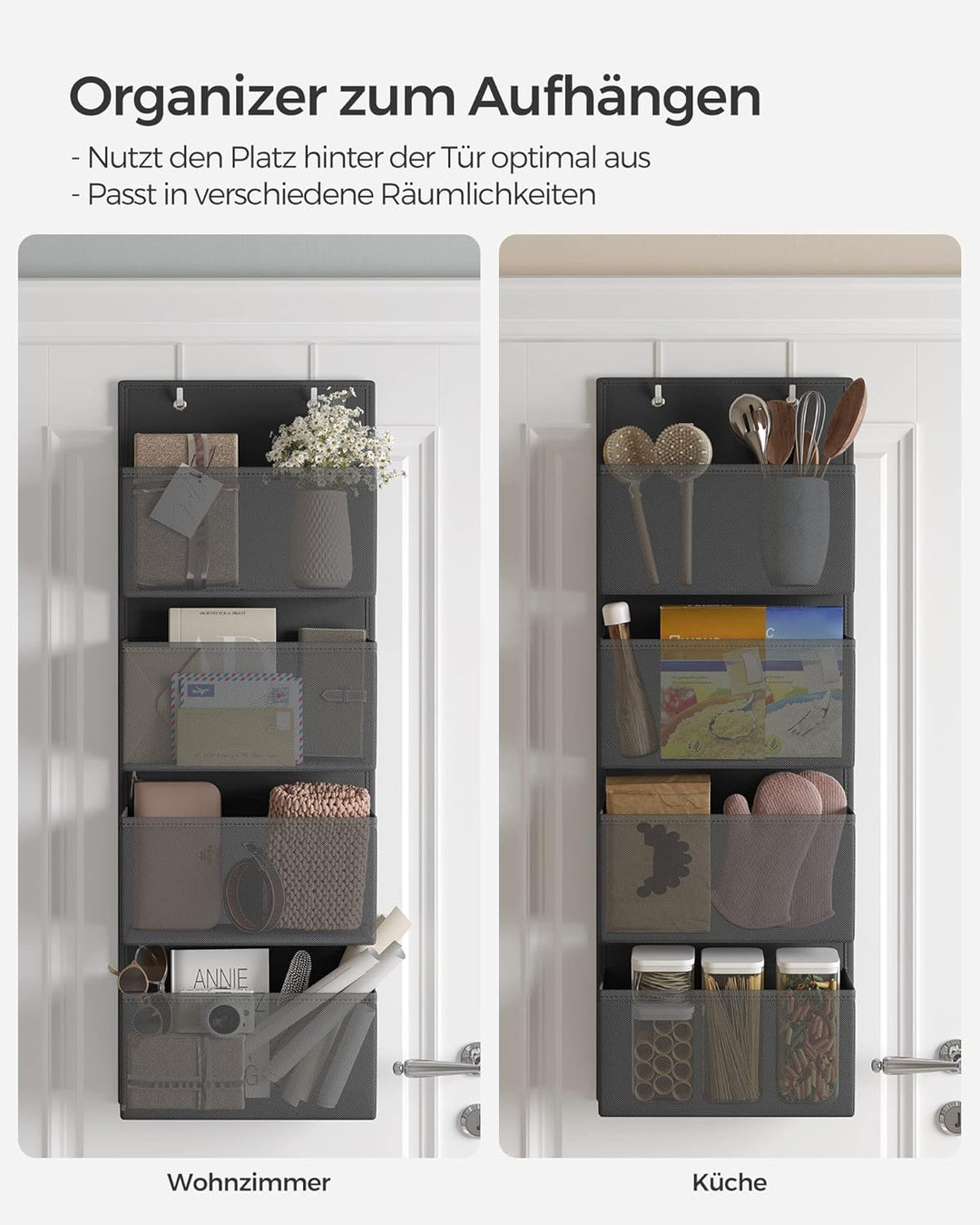 SONGMICS Hängeorganizer mit 4 Taschen, Hängeregal, Kleiderschrank-Organizer, Hängeaufbewahrung, Tür-