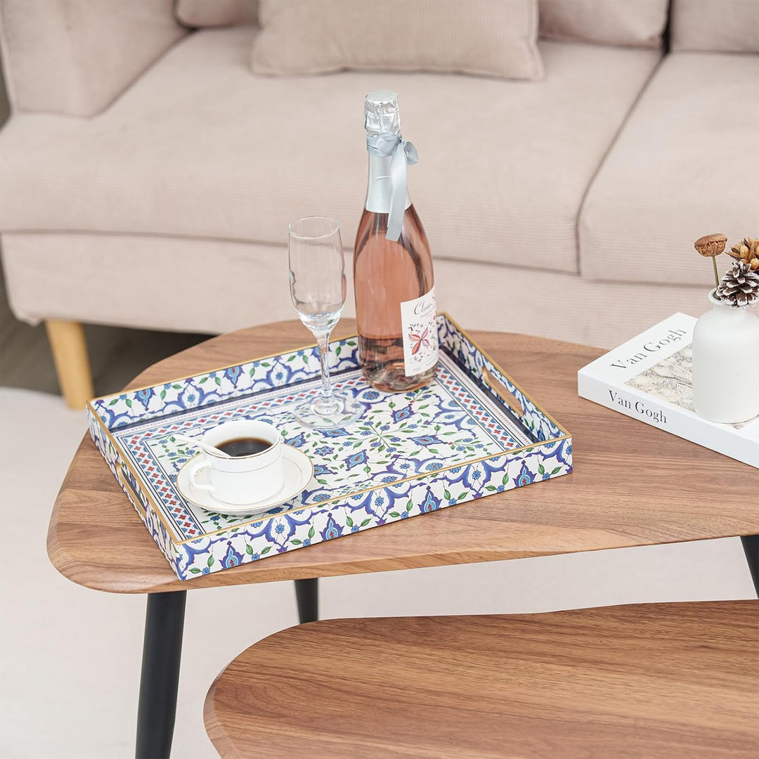Serviertablett, Tablett mit Griff Boho Deko Rechteckig Kaffeetablett, Bruchsicher Gross Tablett für