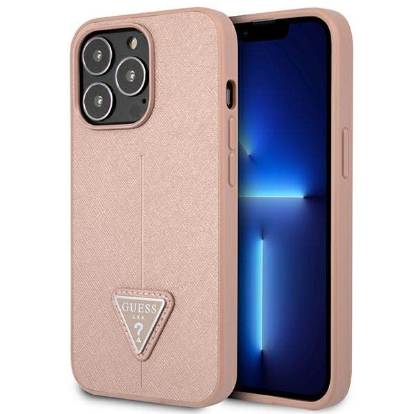 GUESS GUHCP14LPSATLP Hülle für iPhone 14 Pro 6,1" rosa/pink hardcase SaffianoTriangle Logo