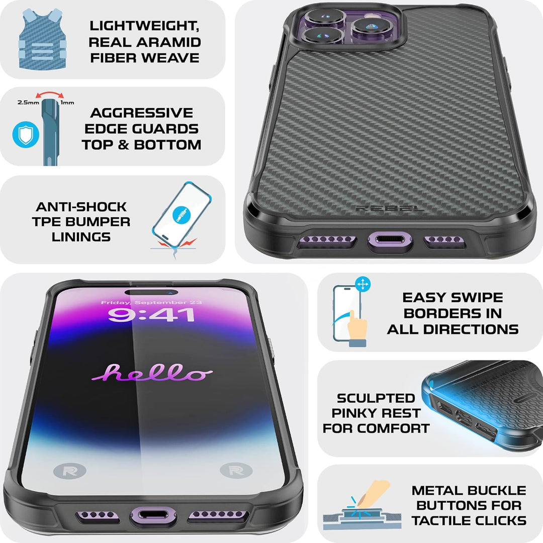 REBEL Handyhülle für iPhone 14 Pro Max Serie GEN-4 Aramidfaser, stark MagSafe-kompatibel, schützende