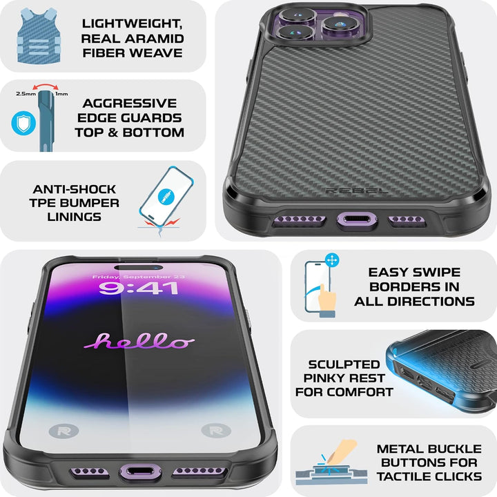 REBEL Handyhülle für iPhone 14 Pro Max Serie GEN-4 Aramidfaser, stark MagSafe-kompatibel, schützende
